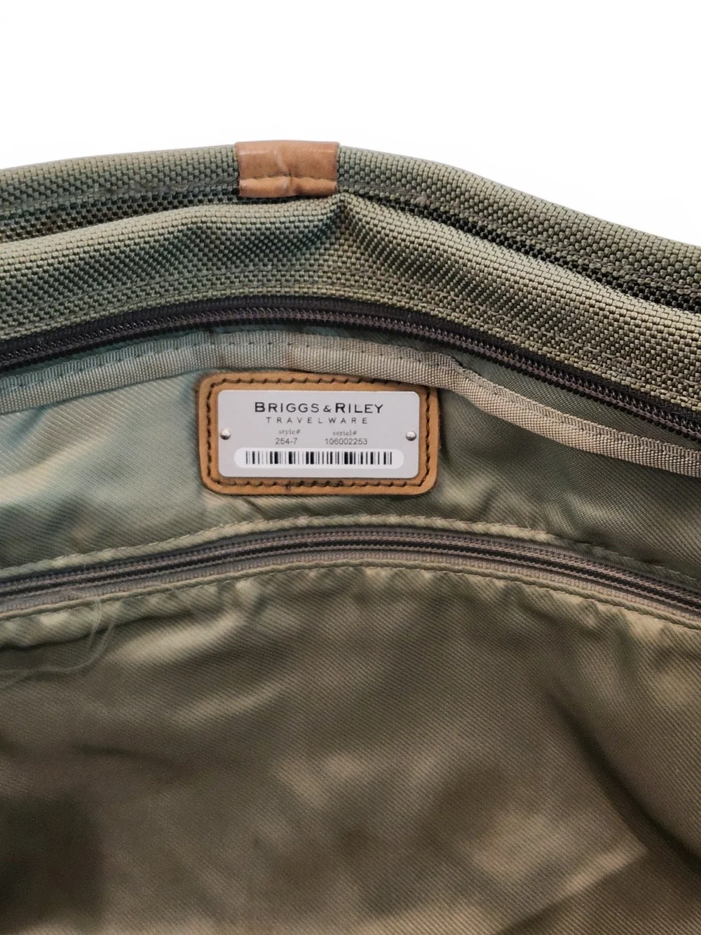 Briggs & Riley Olive Canvas Tote with Tan Leather Handles